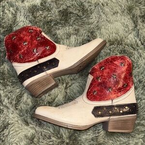 Stylish Red and Cream Ankle Booties